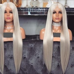 Platinum Silver Silky Straight Lace Wig